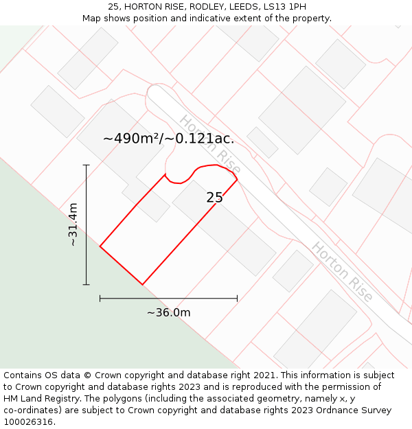 25, HORTON RISE, RODLEY, LEEDS, LS13 1PH: Plot and title map