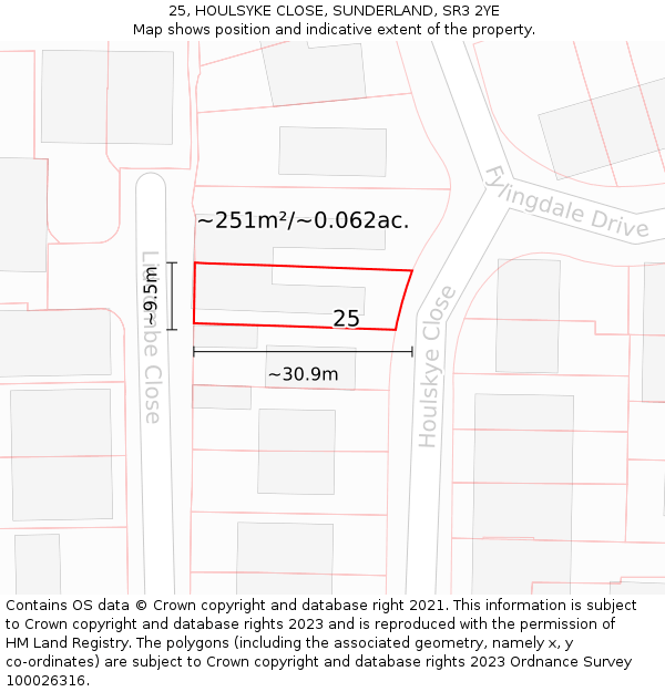 25, HOULSYKE CLOSE, SUNDERLAND, SR3 2YE: Plot and title map