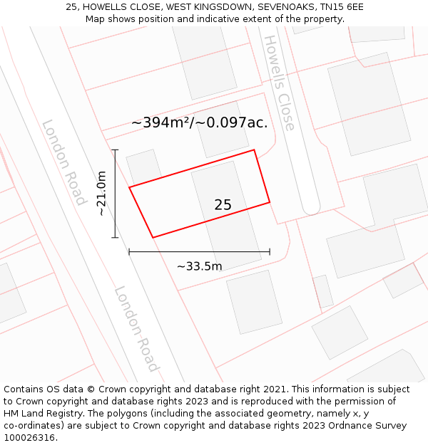 25, HOWELLS CLOSE, WEST KINGSDOWN, SEVENOAKS, TN15 6EE: Plot and title map