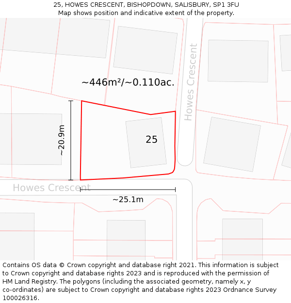 25, HOWES CRESCENT, BISHOPDOWN, SALISBURY, SP1 3FU: Plot and title map
