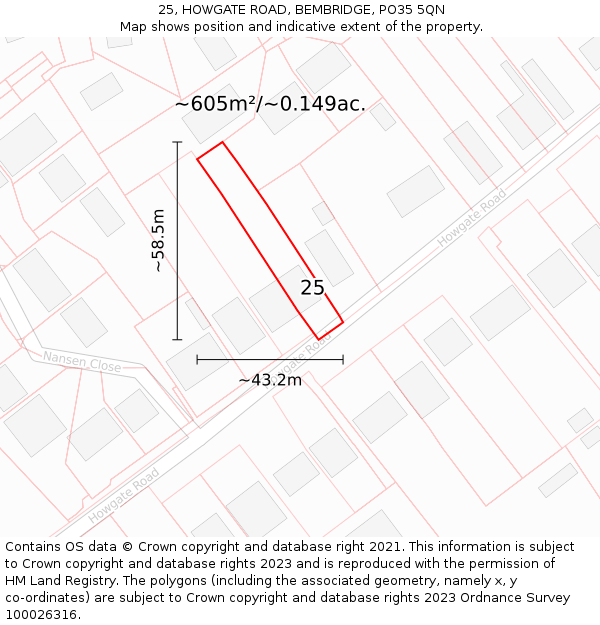 25, HOWGATE ROAD, BEMBRIDGE, PO35 5QN: Plot and title map