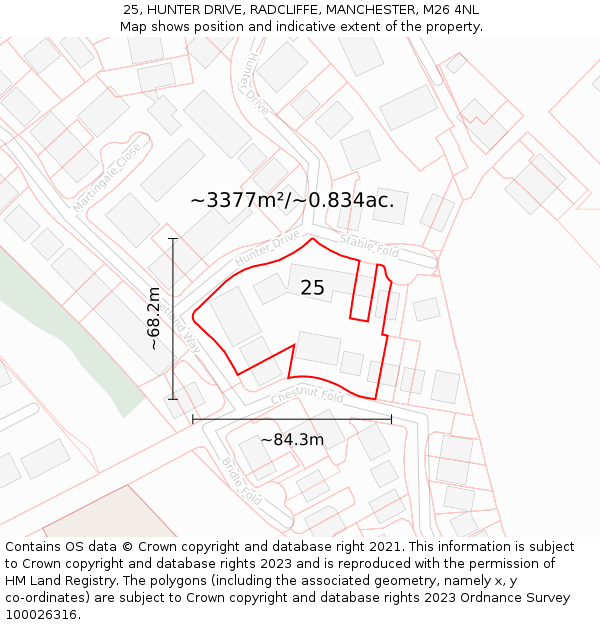 25, HUNTER DRIVE, RADCLIFFE, MANCHESTER, M26 4NL: Plot and title map