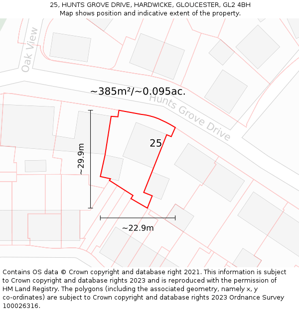 25, HUNTS GROVE DRIVE, HARDWICKE, GLOUCESTER, GL2 4BH: Plot and title map