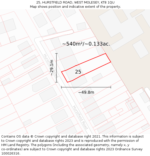 25, HURSTFIELD ROAD, WEST MOLESEY, KT8 1QU: Plot and title map