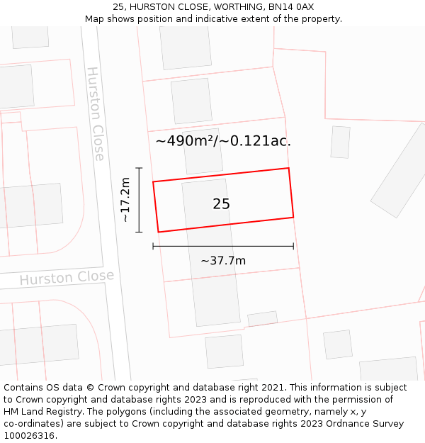 25, HURSTON CLOSE, WORTHING, BN14 0AX: Plot and title map