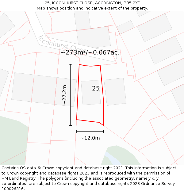 25, ICCONHURST CLOSE, ACCRINGTON, BB5 2XF: Plot and title map