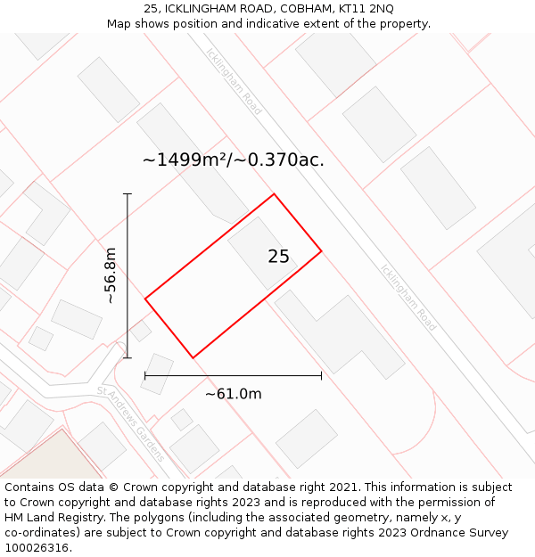 25, ICKLINGHAM ROAD, COBHAM, KT11 2NQ: Plot and title map