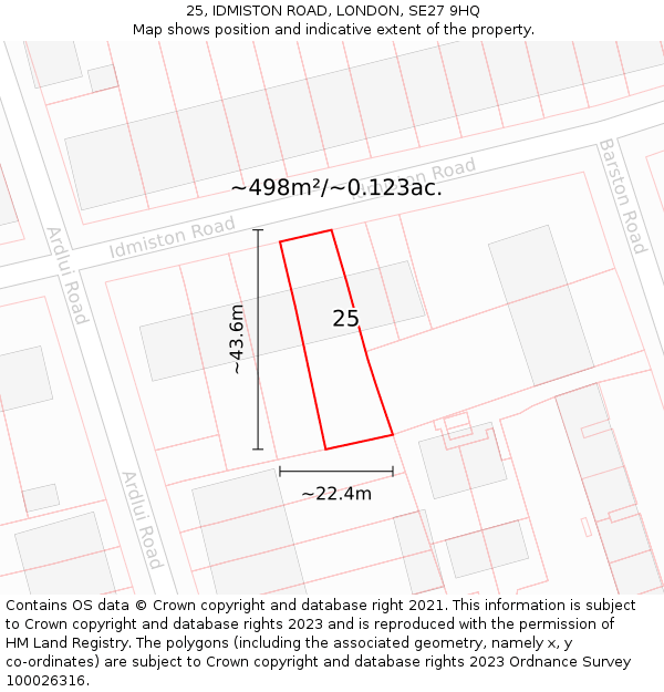 25, IDMISTON ROAD, LONDON, SE27 9HQ: Plot and title map