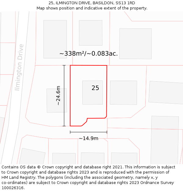 25, ILMINGTON DRIVE, BASILDON, SS13 1RD: Plot and title map