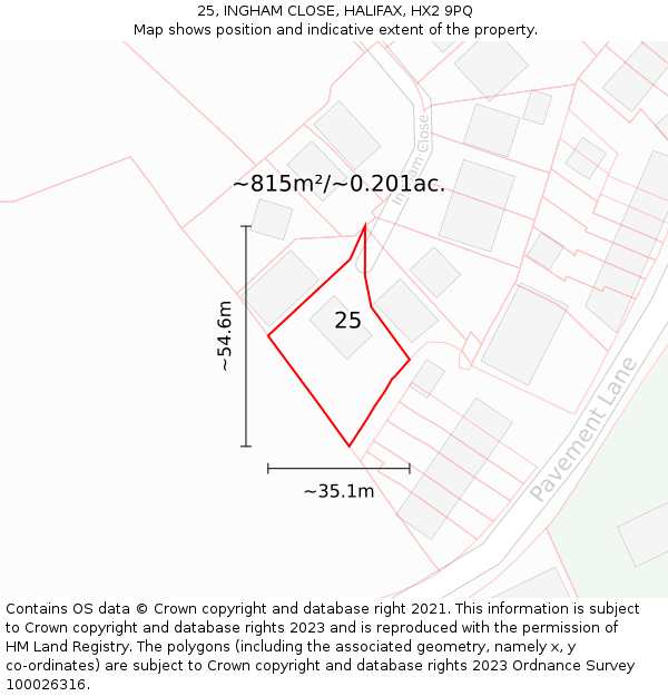 25, INGHAM CLOSE, HALIFAX, HX2 9PQ: Plot and title map