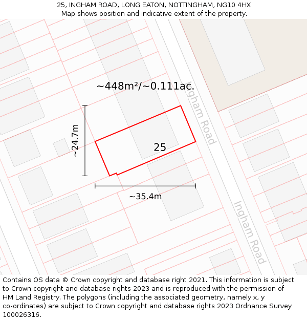 25, INGHAM ROAD, LONG EATON, NOTTINGHAM, NG10 4HX: Plot and title map