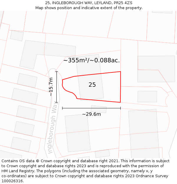 25, INGLEBOROUGH WAY, LEYLAND, PR25 4ZS: Plot and title map