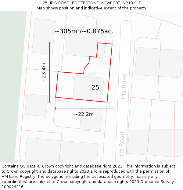 25, IRIS ROAD, ROGERSTONE, NEWPORT, NP10 9LE: Plot and title map