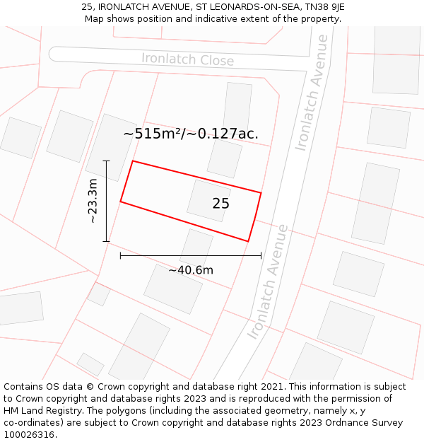 25, IRONLATCH AVENUE, ST LEONARDS-ON-SEA, TN38 9JE: Plot and title map