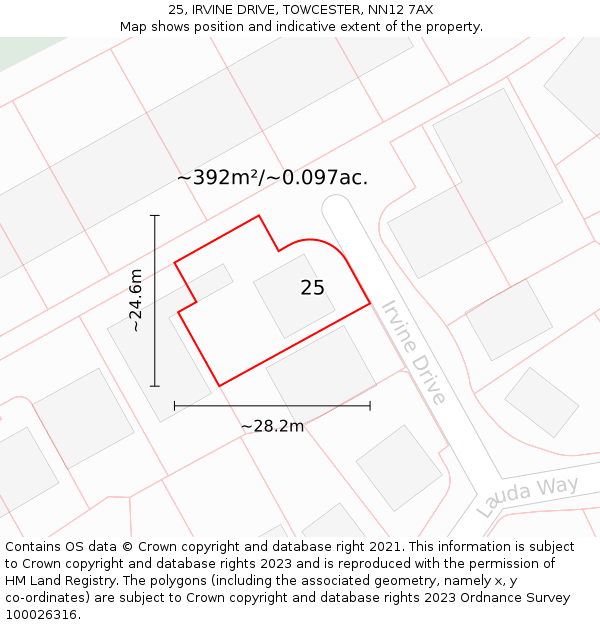 25, IRVINE DRIVE, TOWCESTER, NN12 7AX: Plot and title map
