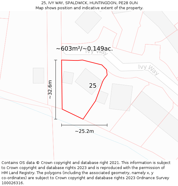 25, IVY WAY, SPALDWICK, HUNTINGDON, PE28 0UN: Plot and title map