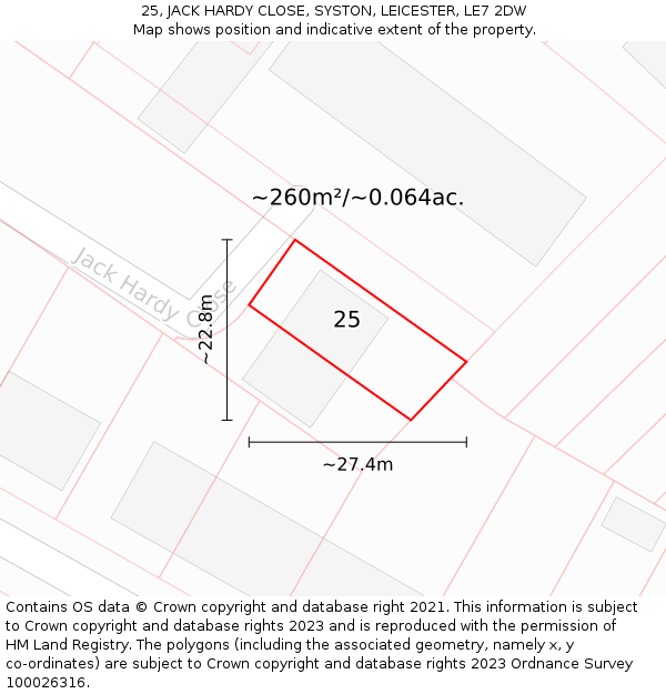 25, JACK HARDY CLOSE, SYSTON, LEICESTER, LE7 2DW: Plot and title map