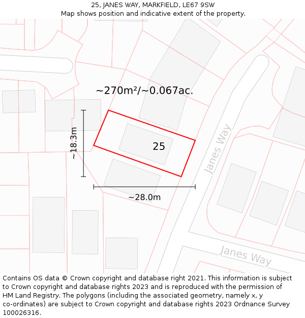 25, JANES WAY, MARKFIELD, LE67 9SW: Plot and title map
