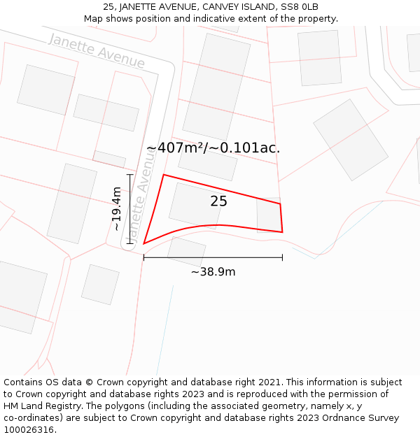25, JANETTE AVENUE, CANVEY ISLAND, SS8 0LB: Plot and title map