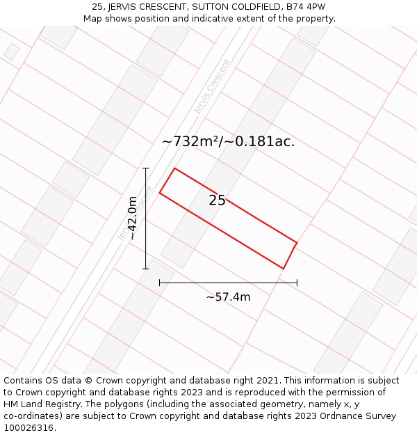 25, JERVIS CRESCENT, SUTTON COLDFIELD, B74 4PW: Plot and title map