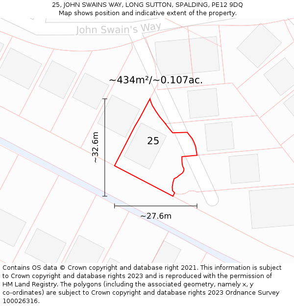 25, JOHN SWAINS WAY, LONG SUTTON, SPALDING, PE12 9DQ: Plot and title map
