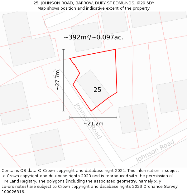 25, JOHNSON ROAD, BARROW, BURY ST EDMUNDS, IP29 5DY: Plot and title map