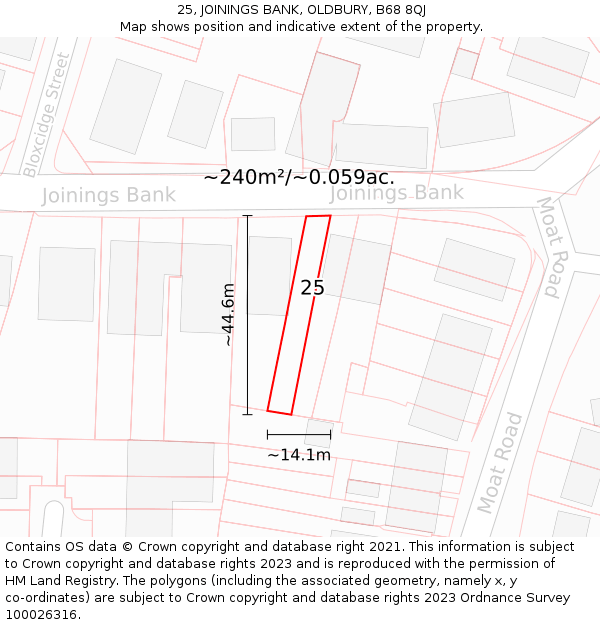 25, JOININGS BANK, OLDBURY, B68 8QJ: Plot and title map