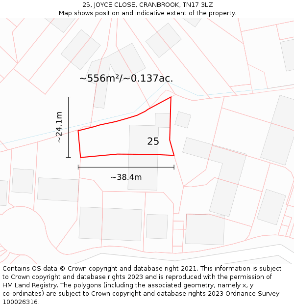 25, JOYCE CLOSE, CRANBROOK, TN17 3LZ: Plot and title map