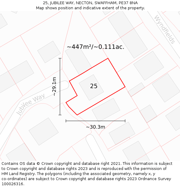 25, JUBILEE WAY, NECTON, SWAFFHAM, PE37 8NA: Plot and title map