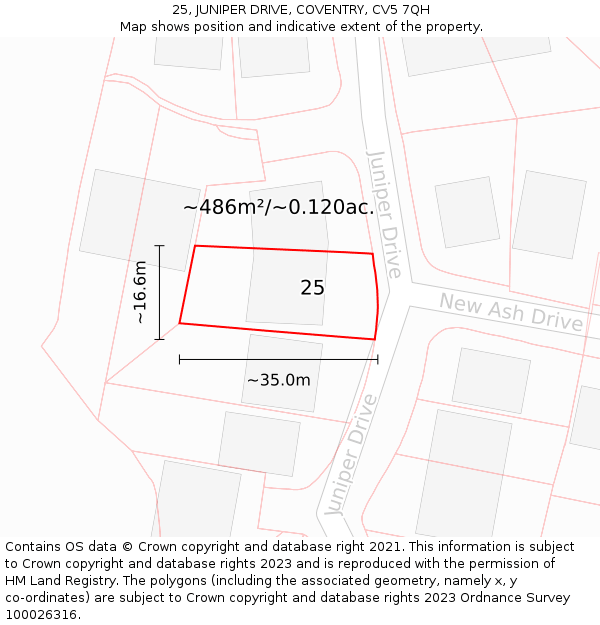 25, JUNIPER DRIVE, COVENTRY, CV5 7QH: Plot and title map
