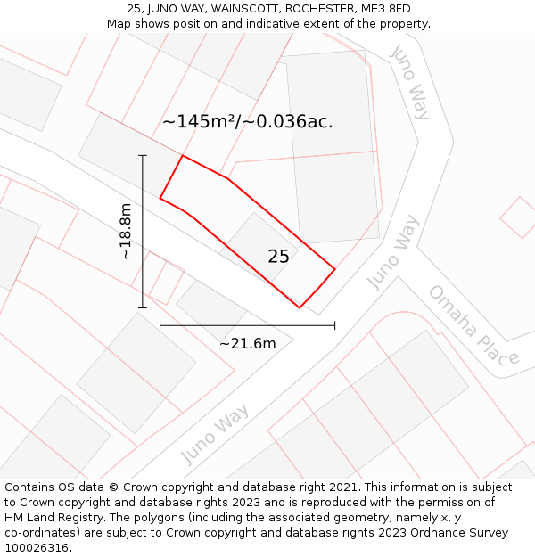 25, JUNO WAY, WAINSCOTT, ROCHESTER, ME3 8FD: Plot and title map