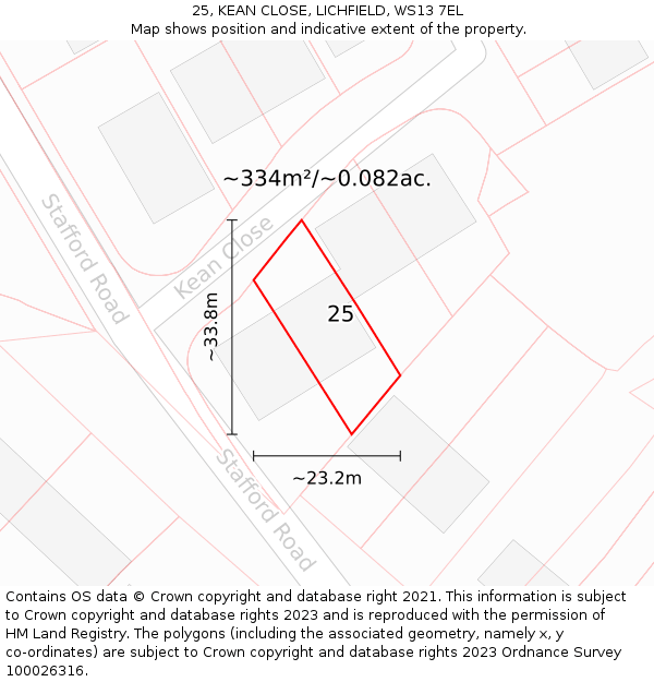 25, KEAN CLOSE, LICHFIELD, WS13 7EL: Plot and title map