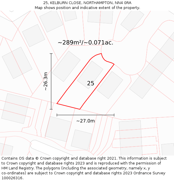 25, KELBURN CLOSE, NORTHAMPTON, NN4 0RA: Plot and title map