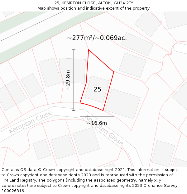 25, KEMPTON CLOSE, ALTON, GU34 2TY: Plot and title map