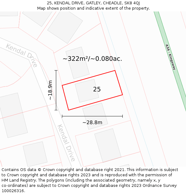 25, KENDAL DRIVE, GATLEY, CHEADLE, SK8 4QJ: Plot and title map