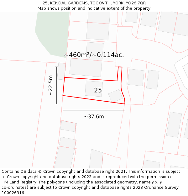 25, KENDAL GARDENS, TOCKWITH, YORK, YO26 7QR: Plot and title map