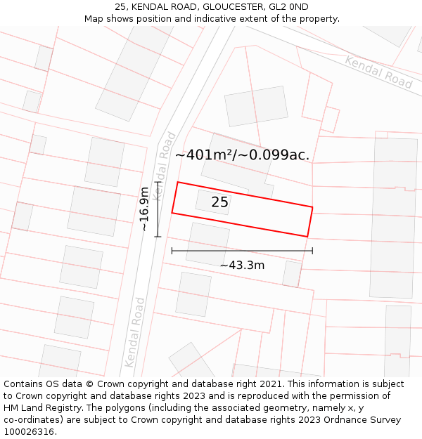 25, KENDAL ROAD, GLOUCESTER, GL2 0ND: Plot and title map