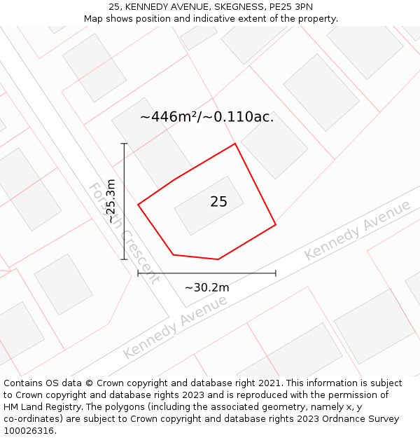 25, KENNEDY AVENUE, SKEGNESS, PE25 3PN: Plot and title map