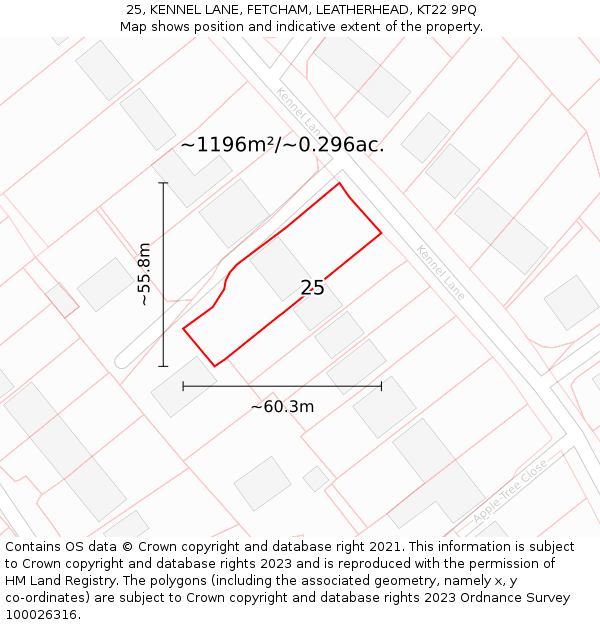 25, KENNEL LANE, FETCHAM, LEATHERHEAD, KT22 9PQ: Plot and title map