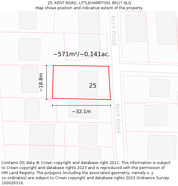 25, KENT ROAD, LITTLEHAMPTON, BN17 6LQ: Plot and title map