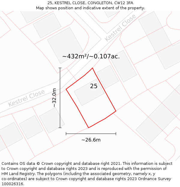 25, KESTREL CLOSE, CONGLETON, CW12 3FA: Plot and title map