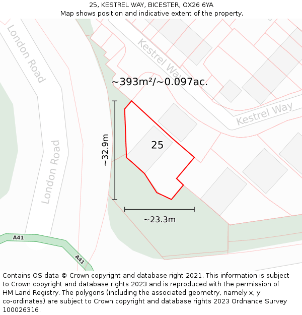 25, KESTREL WAY, BICESTER, OX26 6YA: Plot and title map