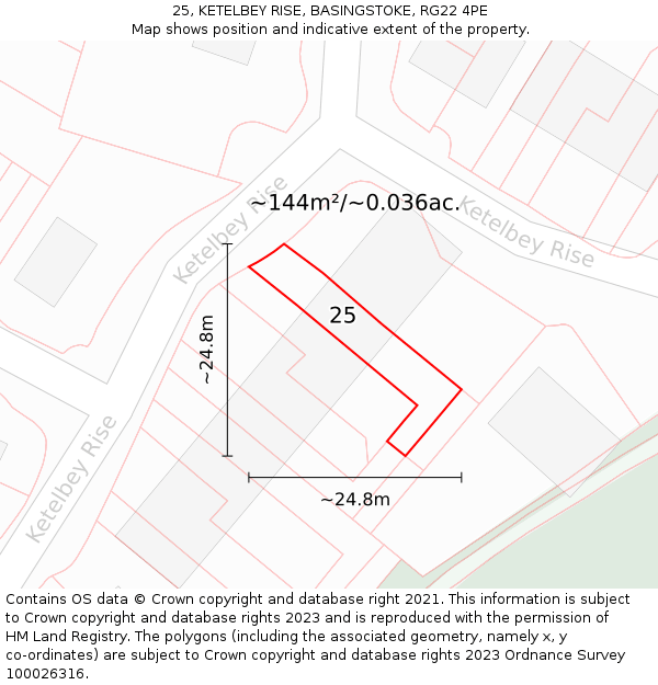 25, KETELBEY RISE, BASINGSTOKE, RG22 4PE: Plot and title map