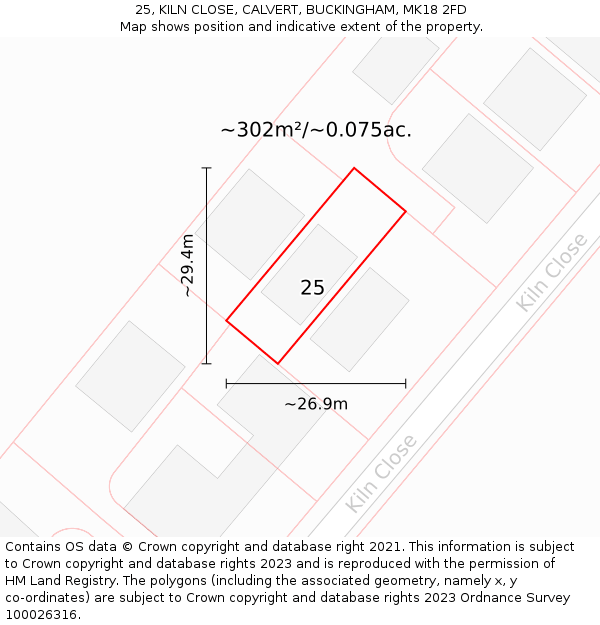 25, KILN CLOSE, CALVERT, BUCKINGHAM, MK18 2FD: Plot and title map