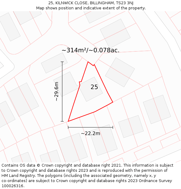 25, KILNWICK CLOSE, BILLINGHAM, TS23 3NJ: Plot and title map
