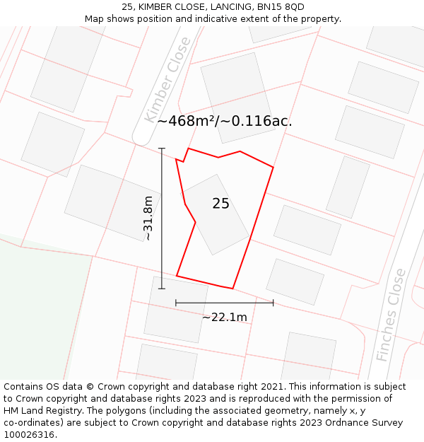 25, KIMBER CLOSE, LANCING, BN15 8QD: Plot and title map
