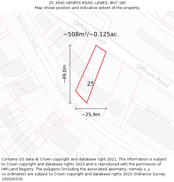 25, KING HENRYS ROAD, LEWES, BN7 1BY: Plot and title map