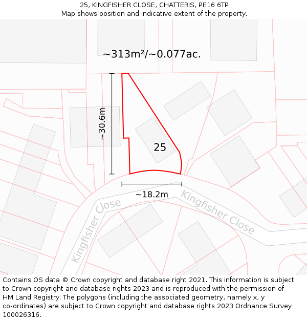 25, KINGFISHER CLOSE, CHATTERIS, PE16 6TP: Plot and title map