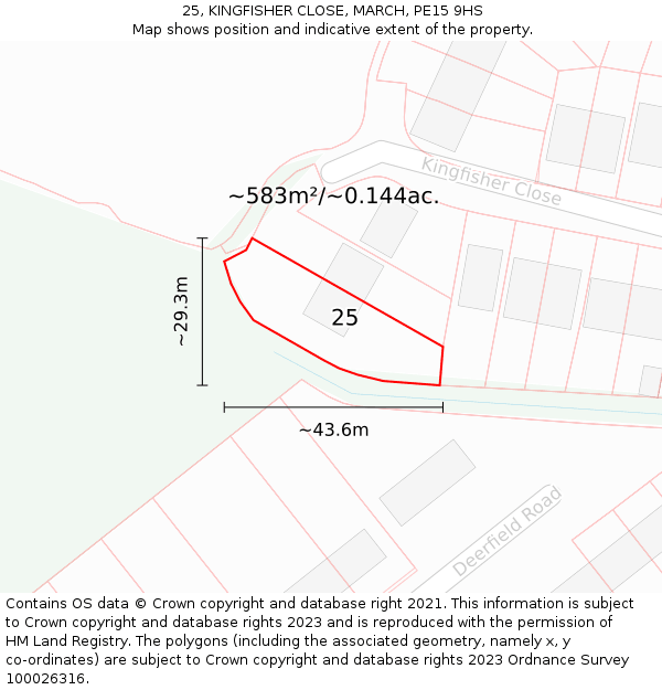 25, KINGFISHER CLOSE, MARCH, PE15 9HS: Plot and title map