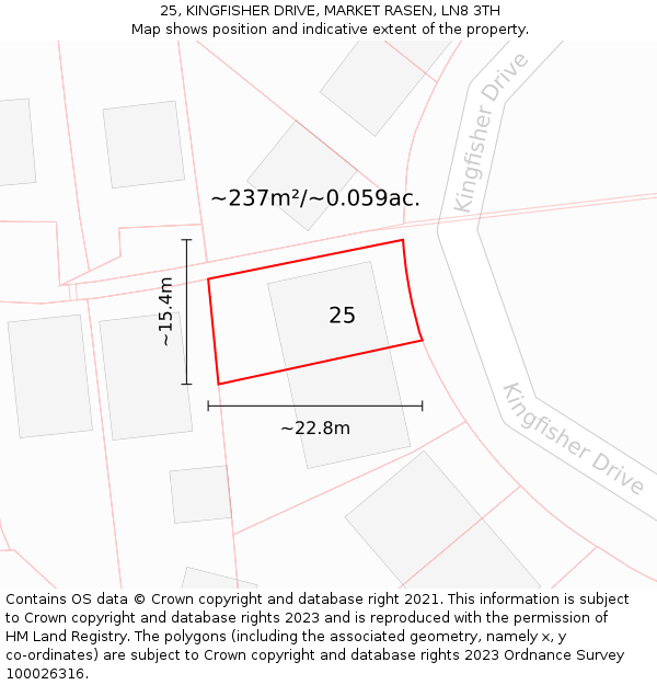 25, KINGFISHER DRIVE, MARKET RASEN, LN8 3TH: Plot and title map
